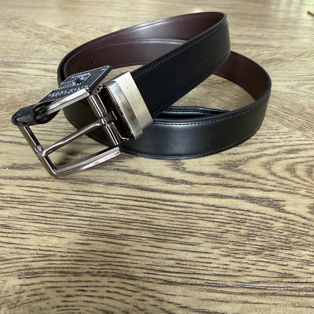 Perry Ellis Portfolio Mens Reversible Belt Black Brown Gunmetal Buckle 44 NWT